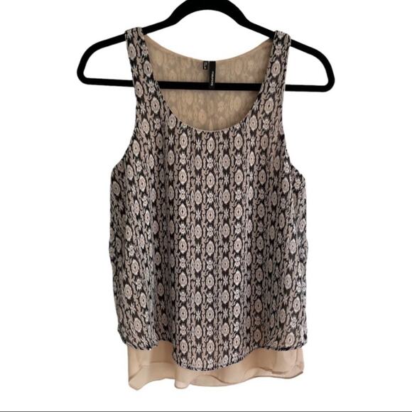 Maurices Split Back Layered Racerback Sleeveless Tank Black Tan Print Size Small - Picture 1 of 16